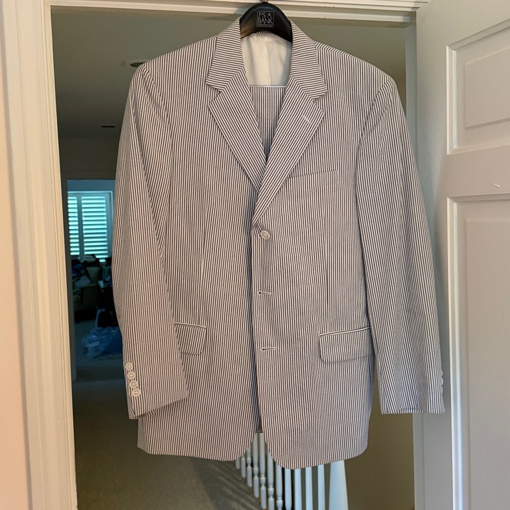 Jos A Banks Blue Seersucker Suit